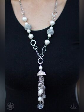 NWT - Paparazzi Silver and Pearl Tassel Necklace Set - White